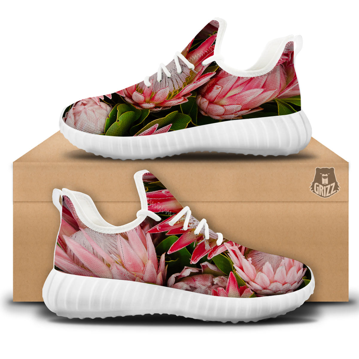 Proteas Bunches Print White Walking Shoes-grizzshop
