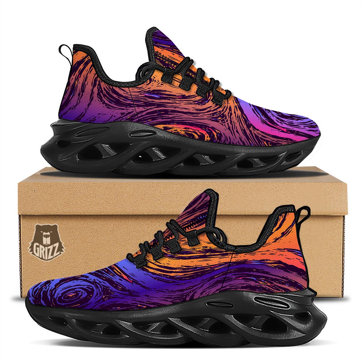 Psychedelic Abstract Black Running Shoes-grizzshop