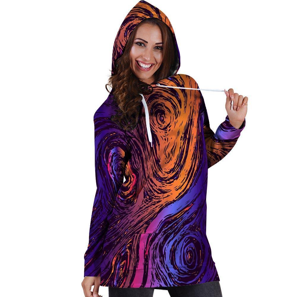 Psychedelic Abstract Hoodie Dress-grizzshop