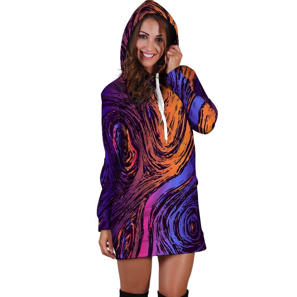 Psychedelic Abstract Hoodie Dress-grizzshop