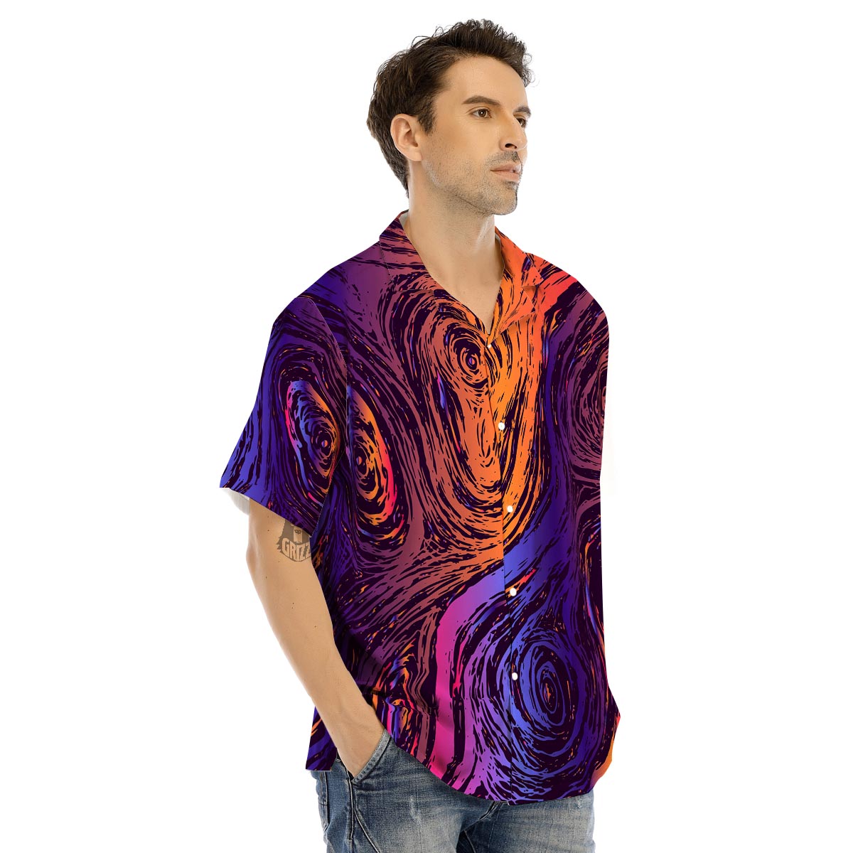 Psychedelic Abstract Men’s Hawaiian Shirt-grizzshop