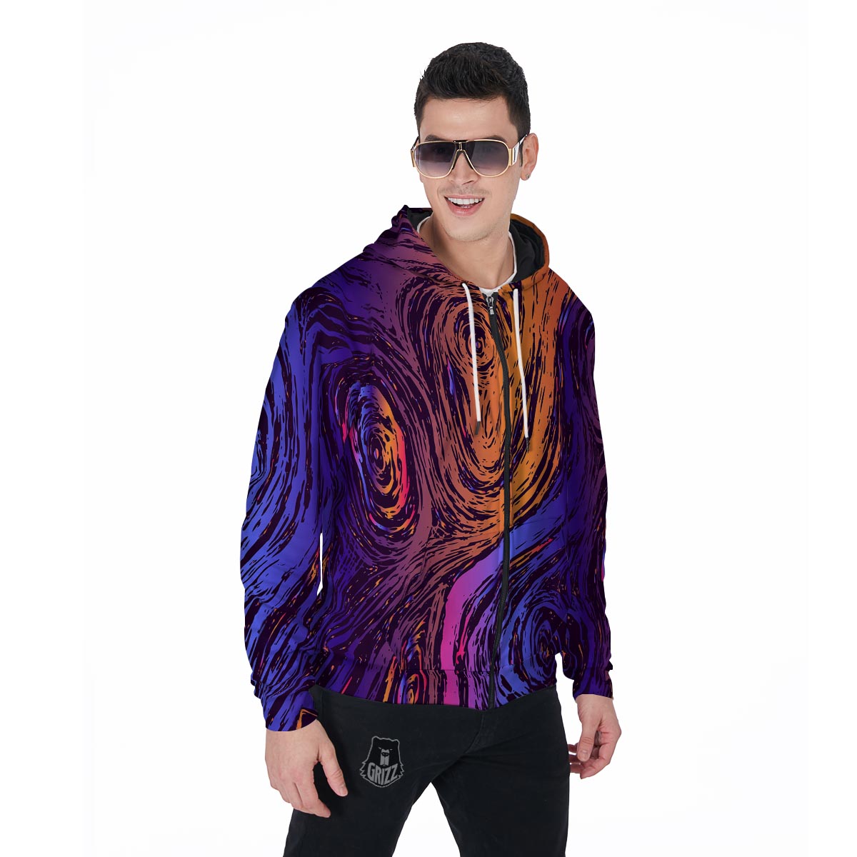 Psychedelic Abstract Men's Zip Up Hoodie-grizzshop