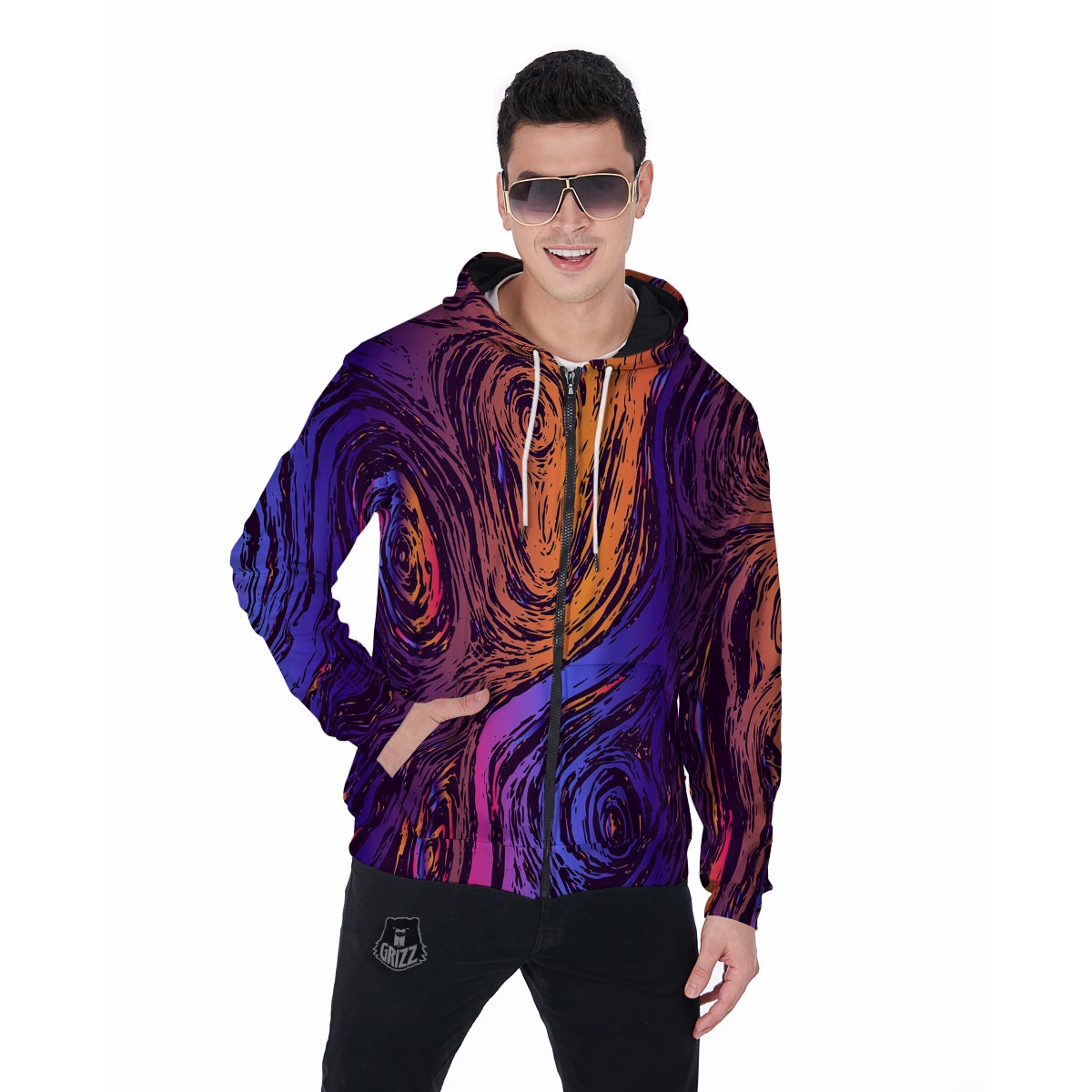 Psychedelic Abstract Men's Zip Up Hoodie-grizzshop