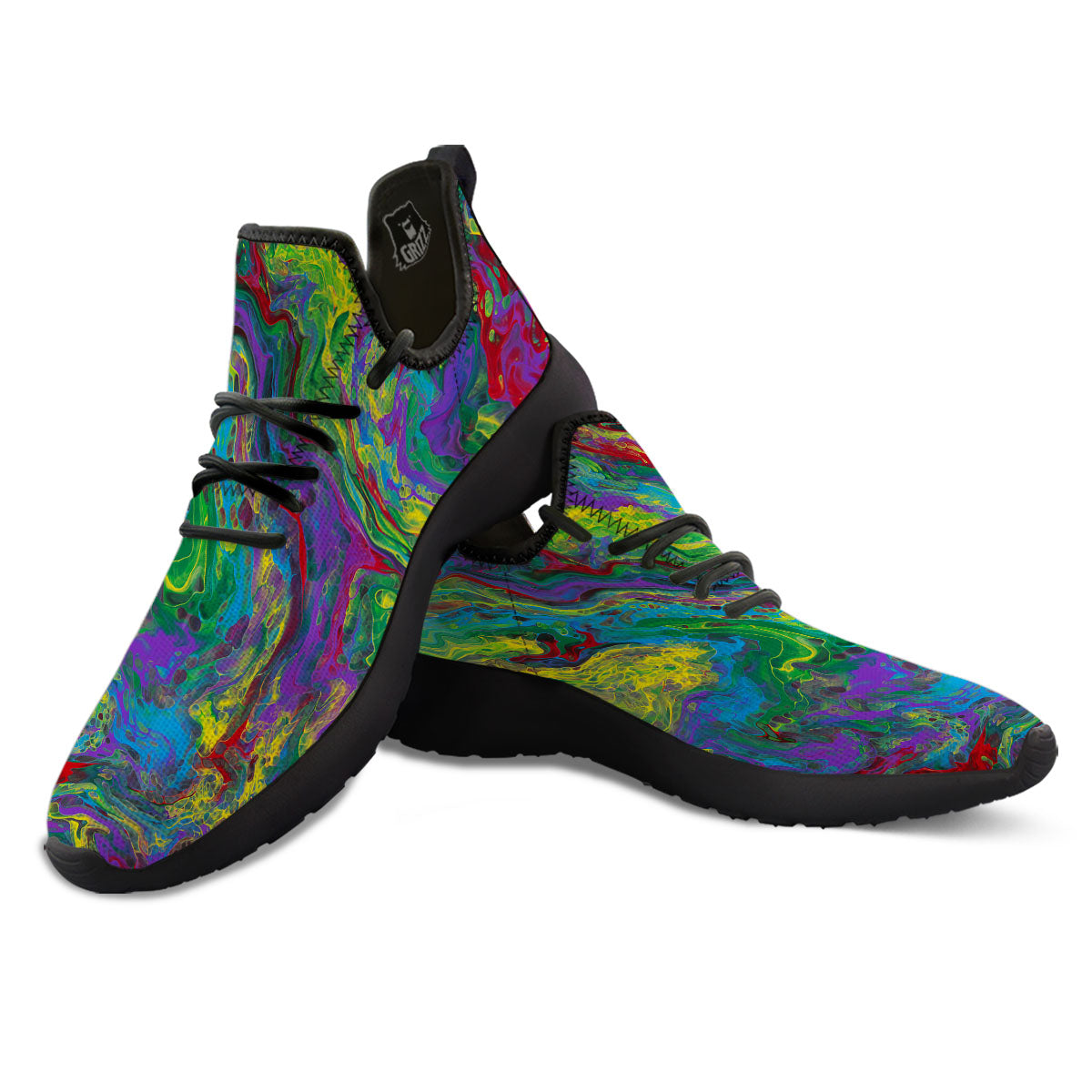 Psychedelic Abstract Print Black Athletic Shoes-grizzshop