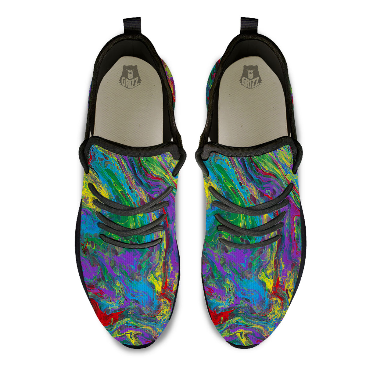 Psychedelic Abstract Print Black Athletic Shoes-grizzshop