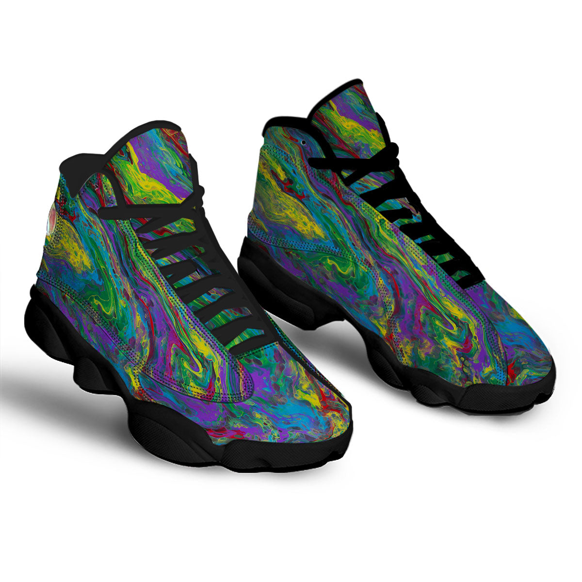 Psychedelic Abstract Print Black Basketball Shoes-grizzshop