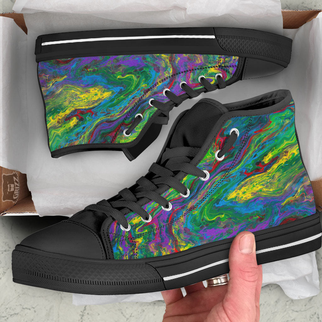 Psychedelic Abstract Print Black High Top Shoes-grizzshop