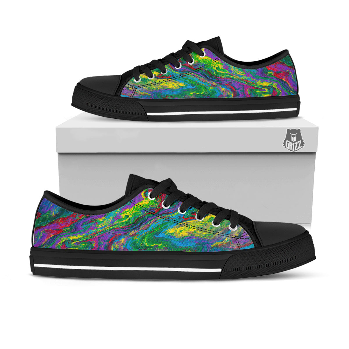 Psychedelic Abstract Print Black Low Top Shoes-grizzshop