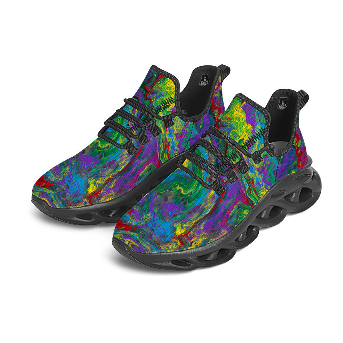 Psychedelic Abstract Print Black Running Shoes-grizzshop