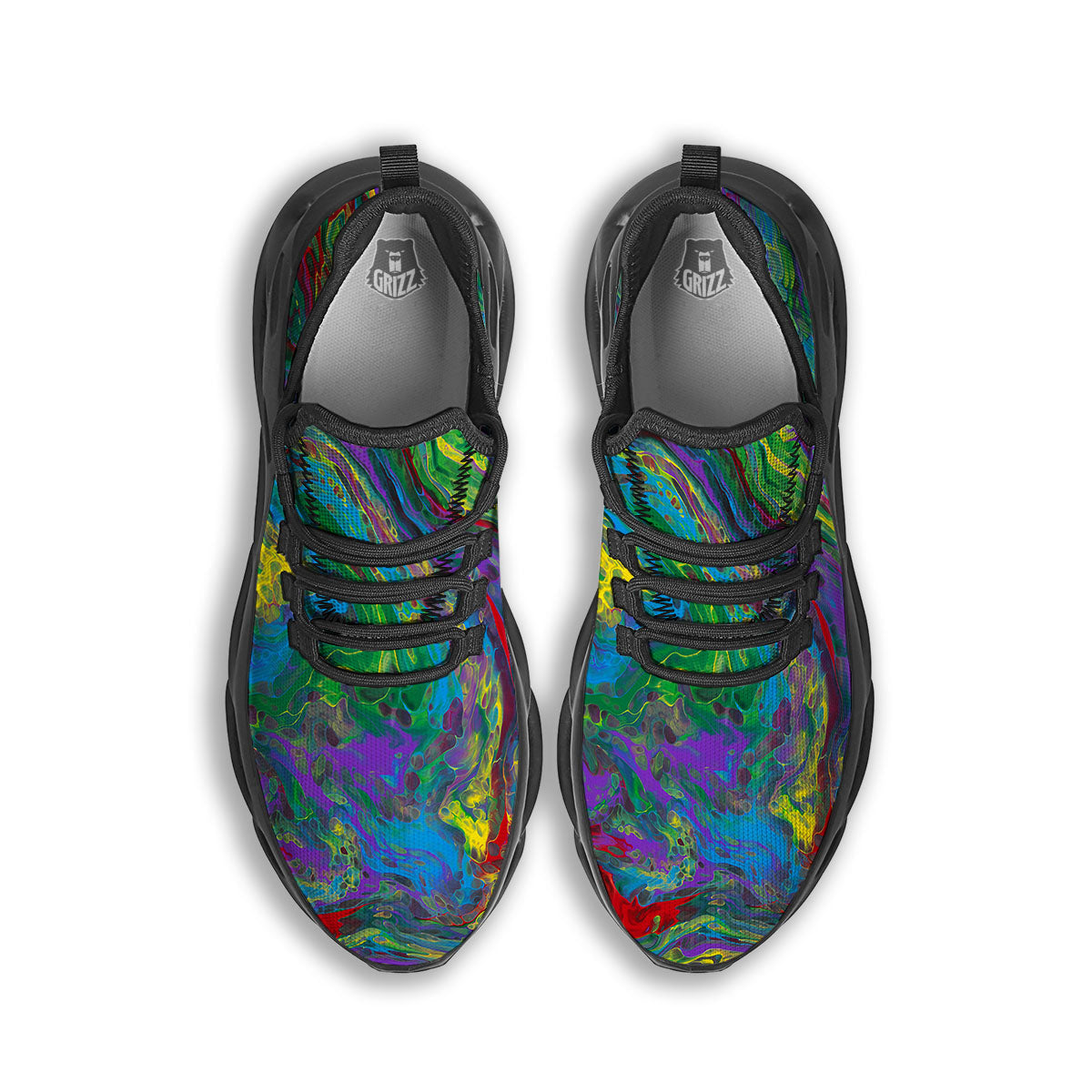Psychedelic Abstract Print Black Running Shoes-grizzshop