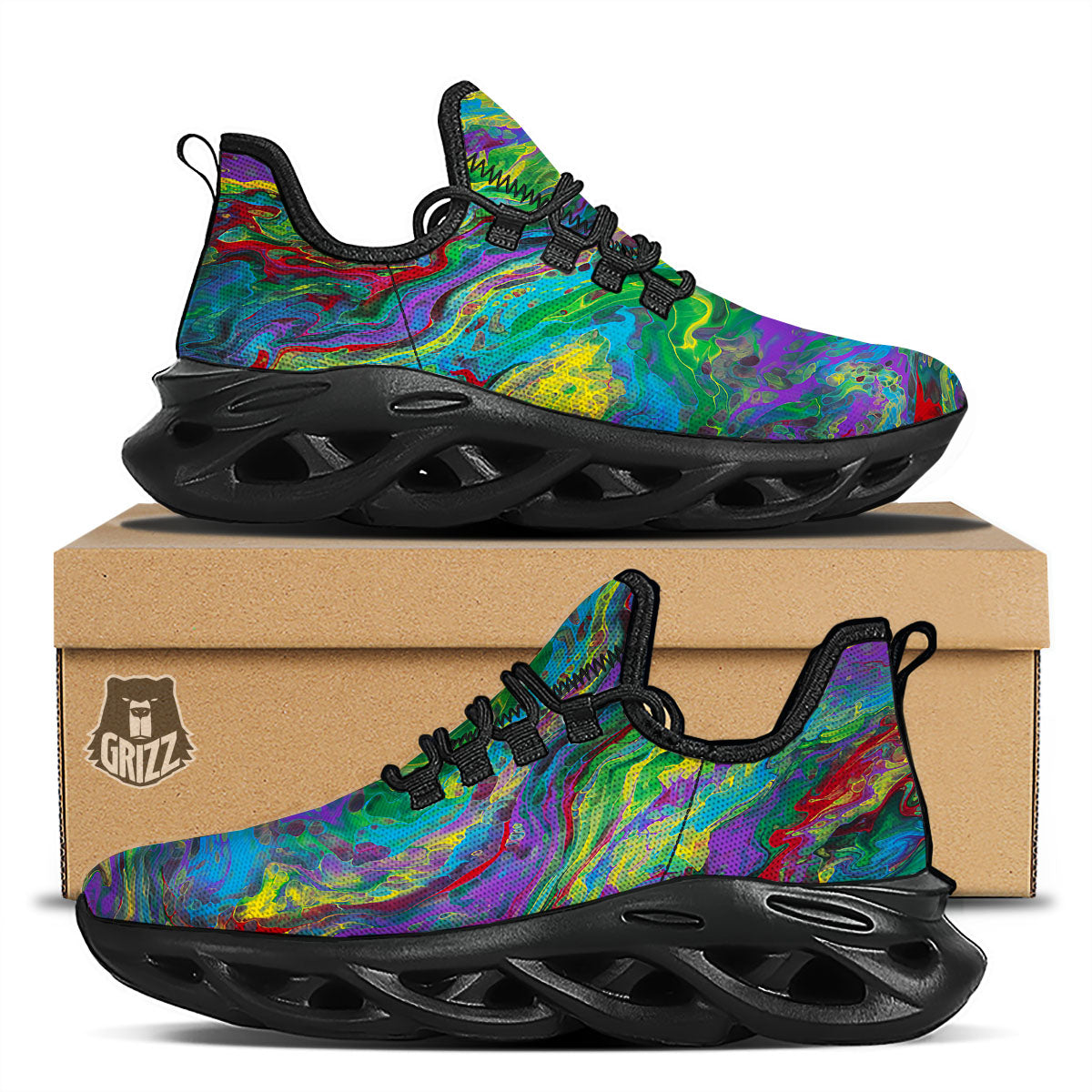 Psychedelic Abstract Print Black Running Shoes-grizzshop