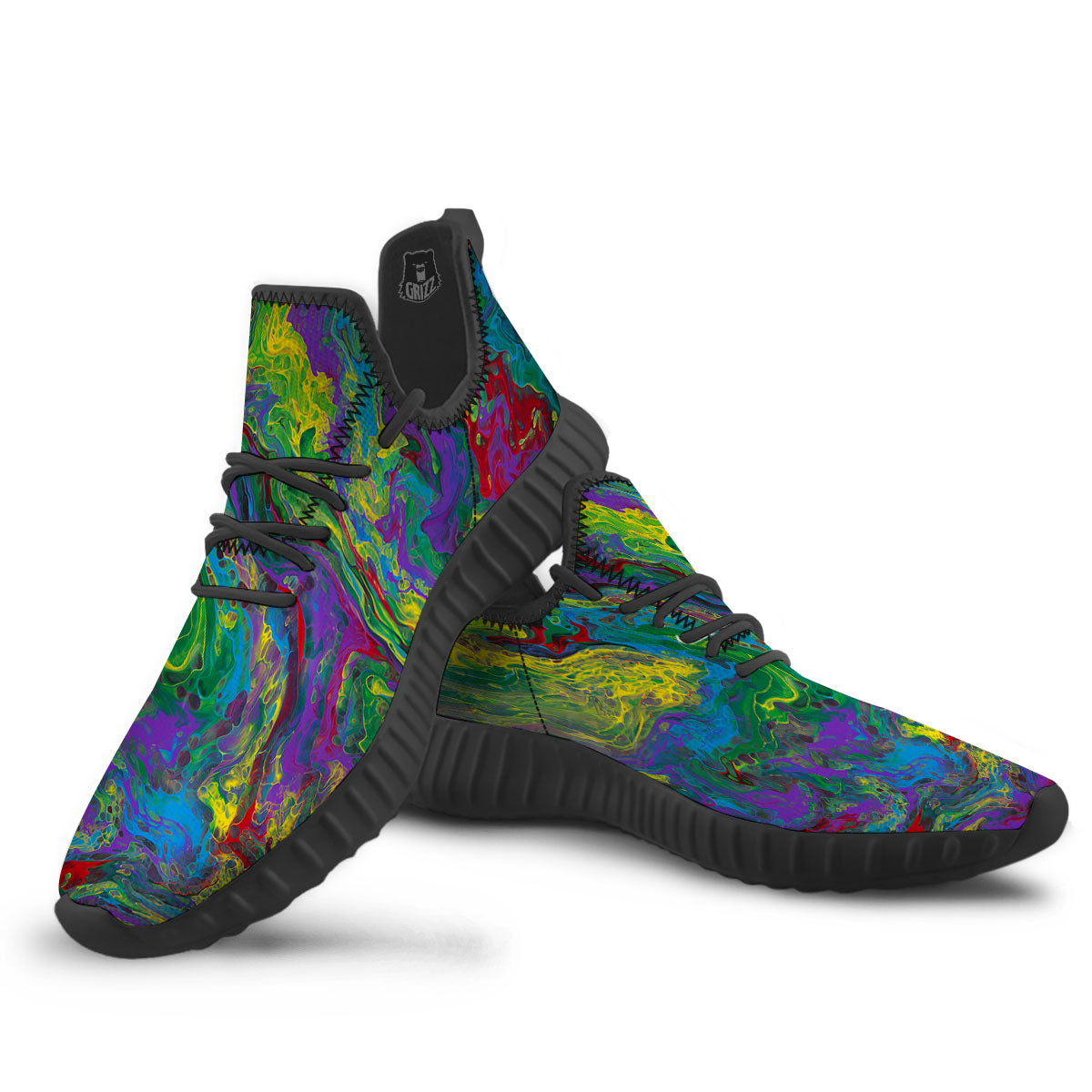 Psychedelic Abstract Print Black Walking Shoes-grizzshop