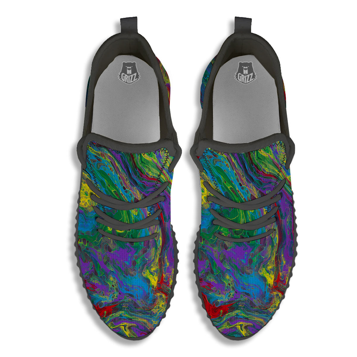 Psychedelic Abstract Print Black Walking Shoes-grizzshop