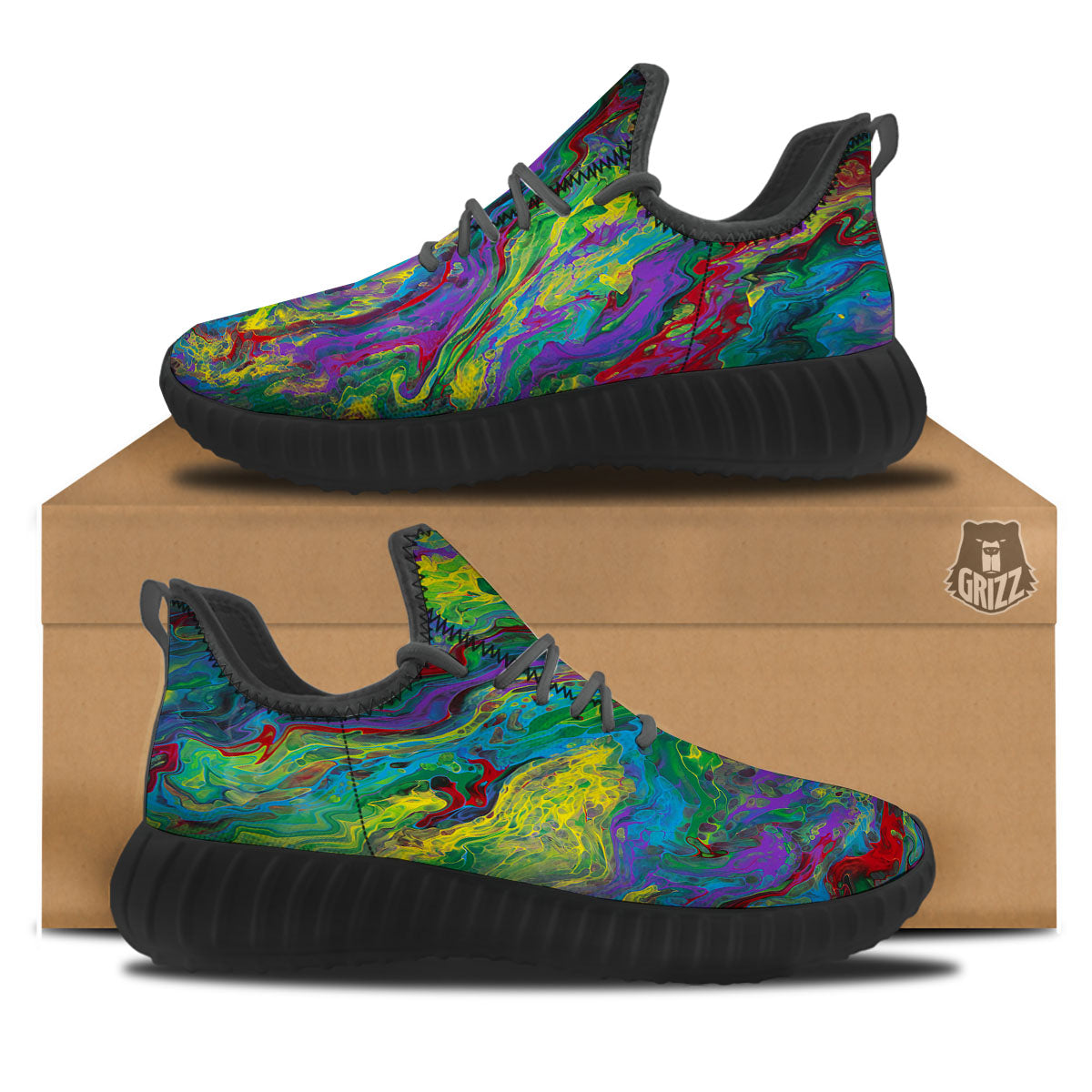 Psychedelic Abstract Print Black Walking Shoes-grizzshop
