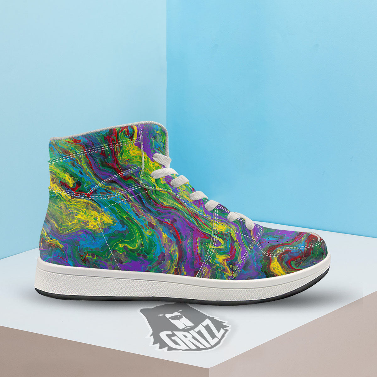 Psychedelic Abstract Print High Top Sneakers-grizzshop