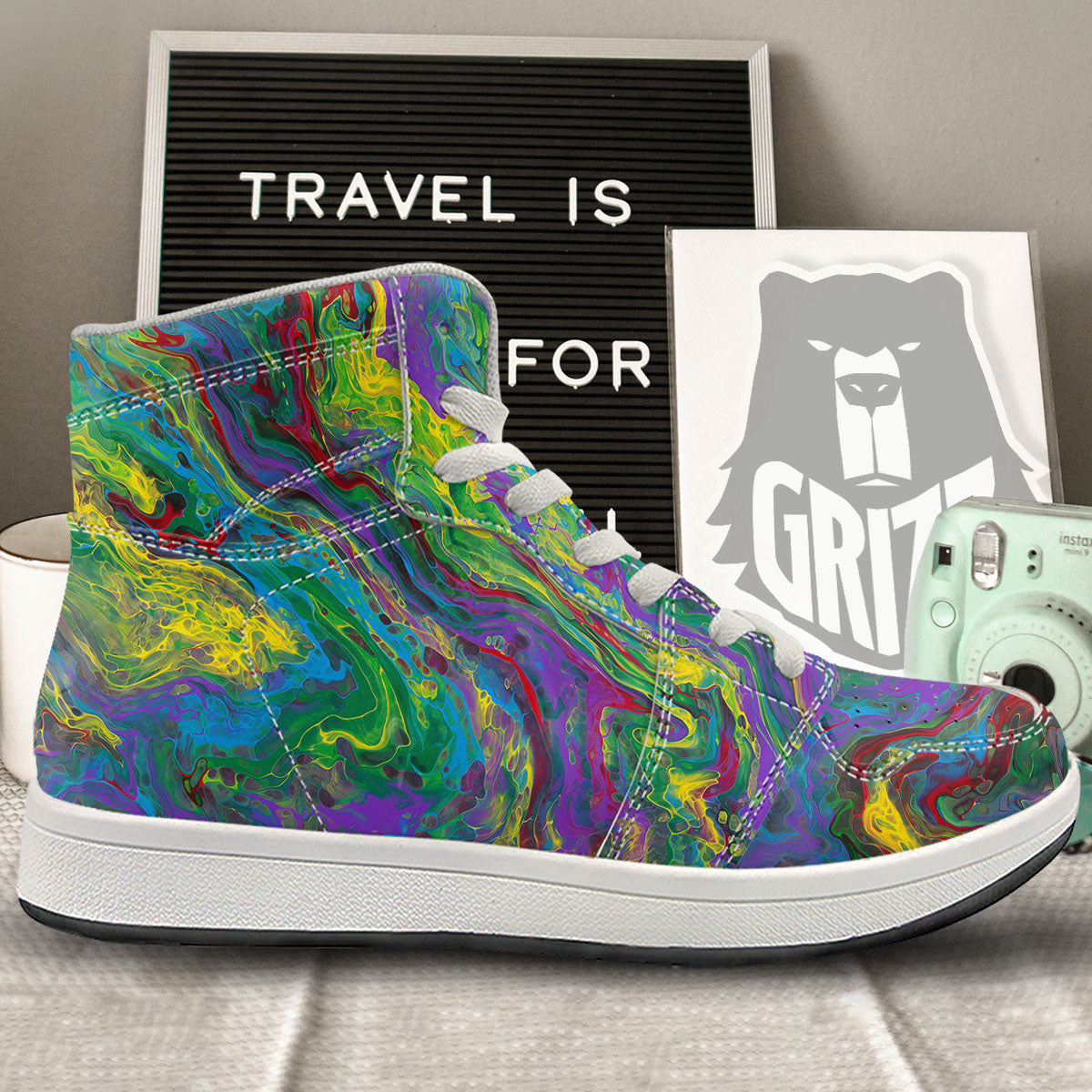Psychedelic Abstract Print High Top Sneakers-grizzshop