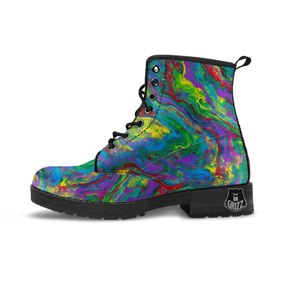 Psychedelic Abstract Print Leather Boots-grizzshop