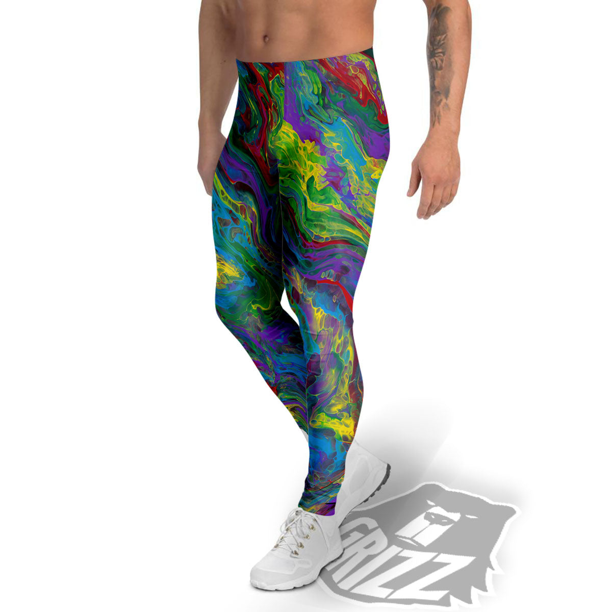 Psychedelic Abstract Print Men's Leggings-grizzshop