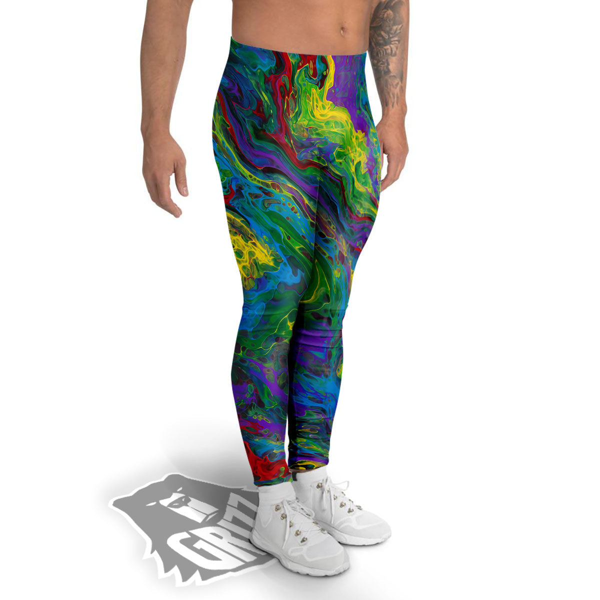 Psychedelic Abstract Print Men's Leggings-grizzshop