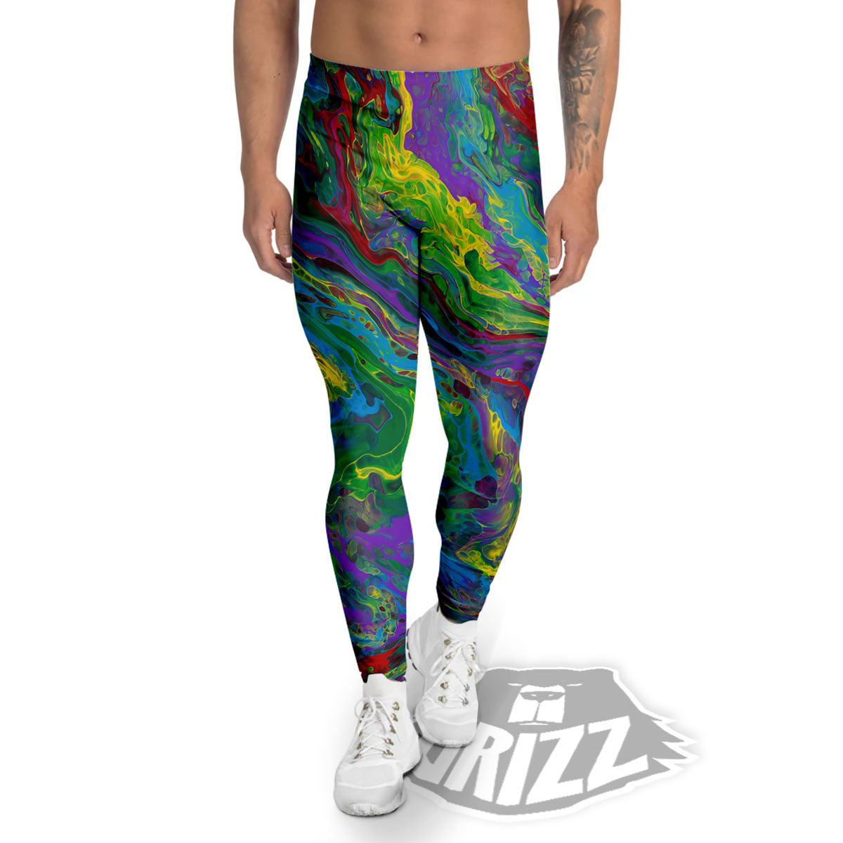 Psychedelic Abstract Print Men's Leggings-grizzshop