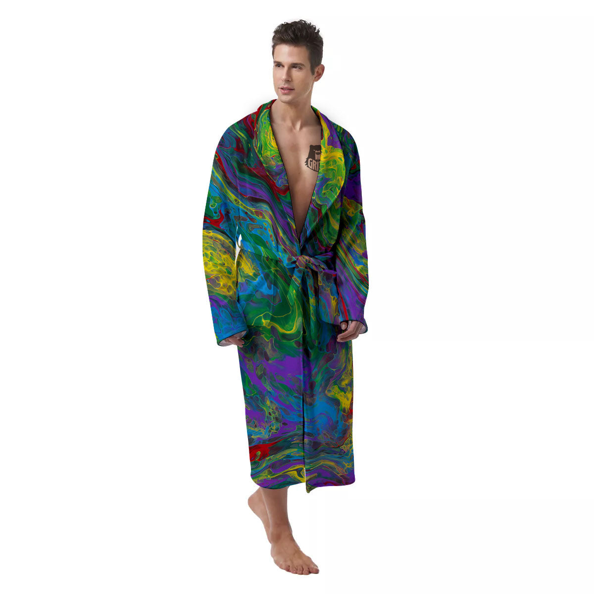 Psychedelic Abstract Print Men's Robe-grizzshop