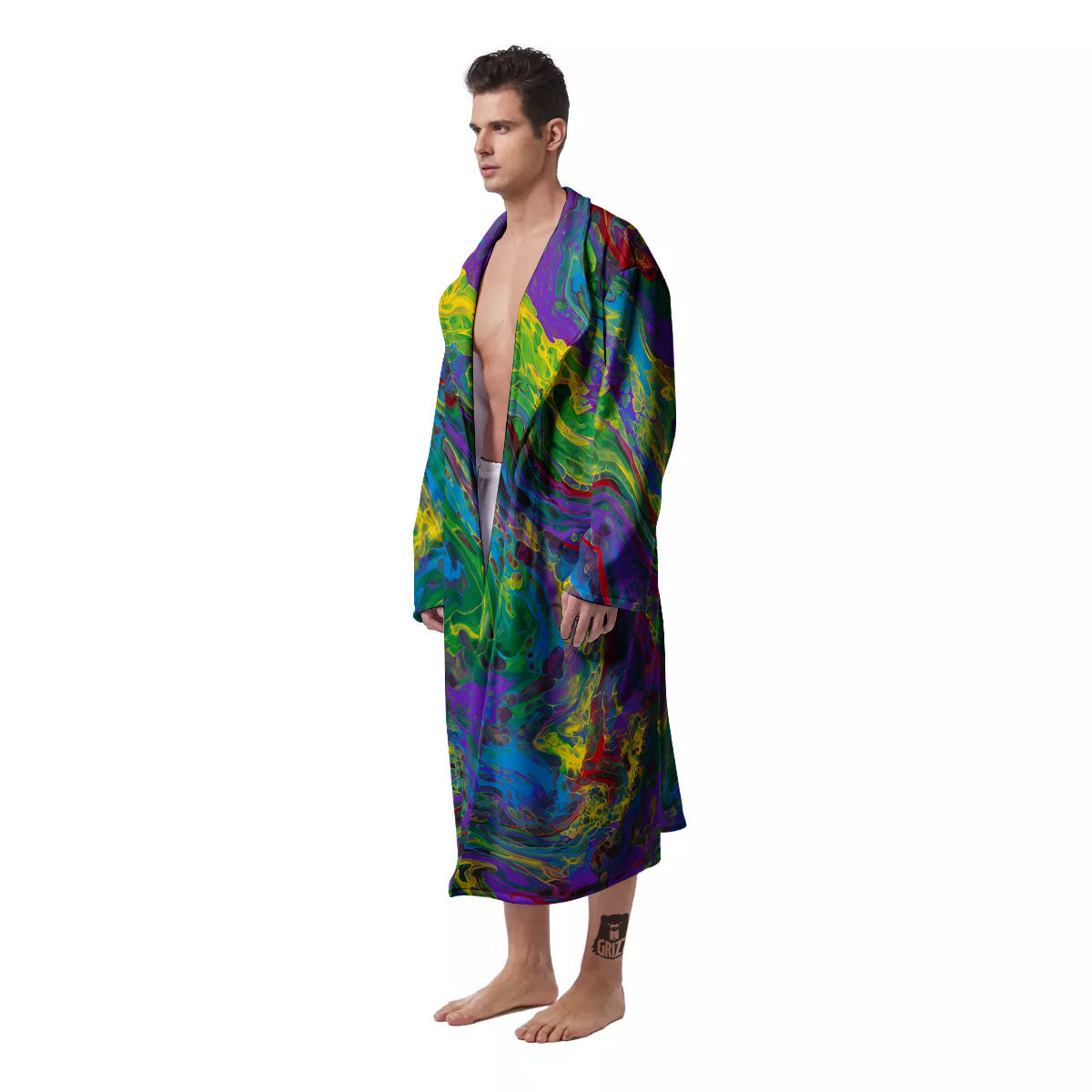 Psychedelic Abstract Print Men's Robe-grizzshop