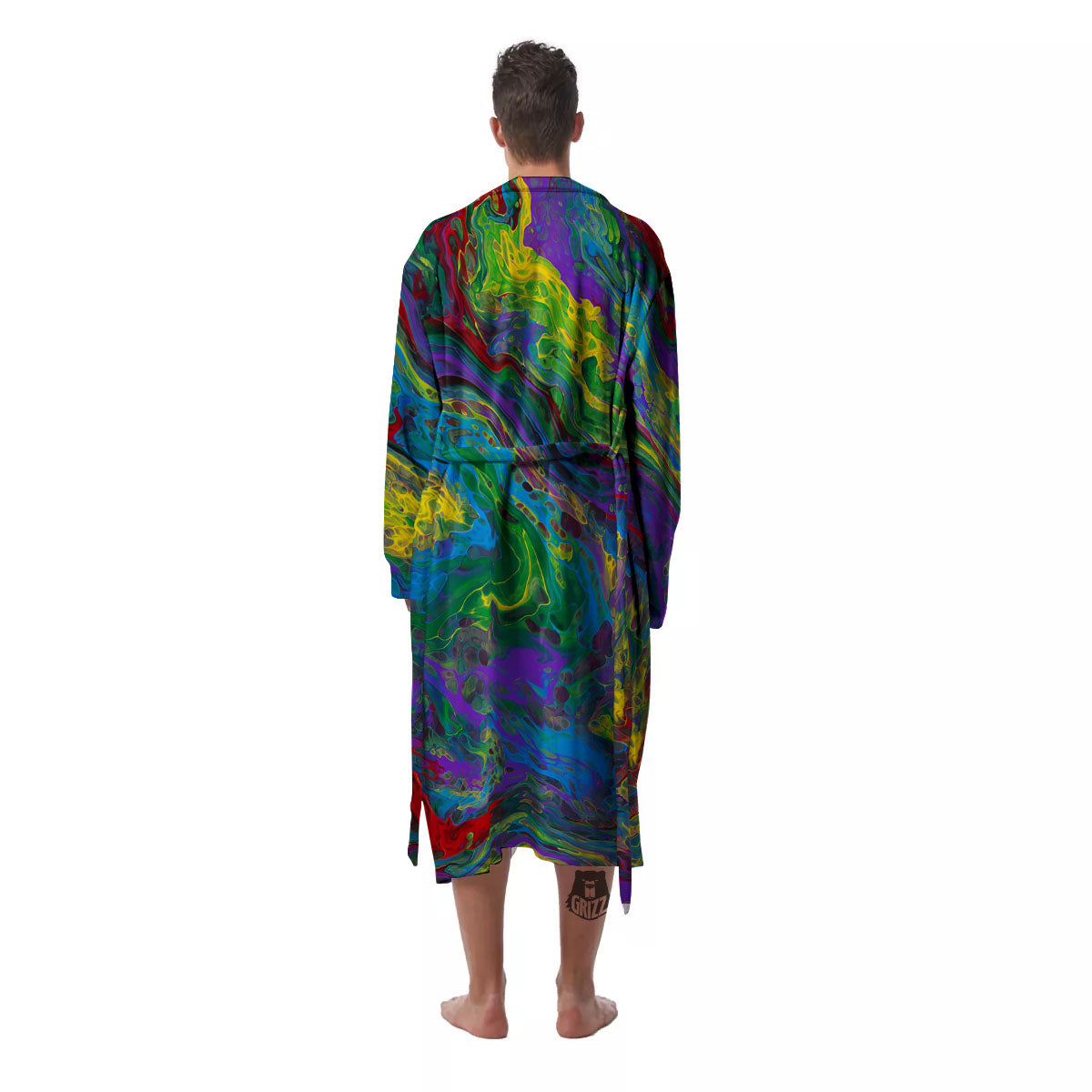 Psychedelic Abstract Print Men's Robe-grizzshop