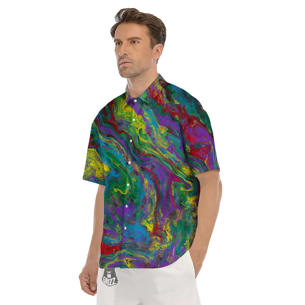 Psychedelic Abstract Print Men's Short Sleeve Shirts-grizzshop