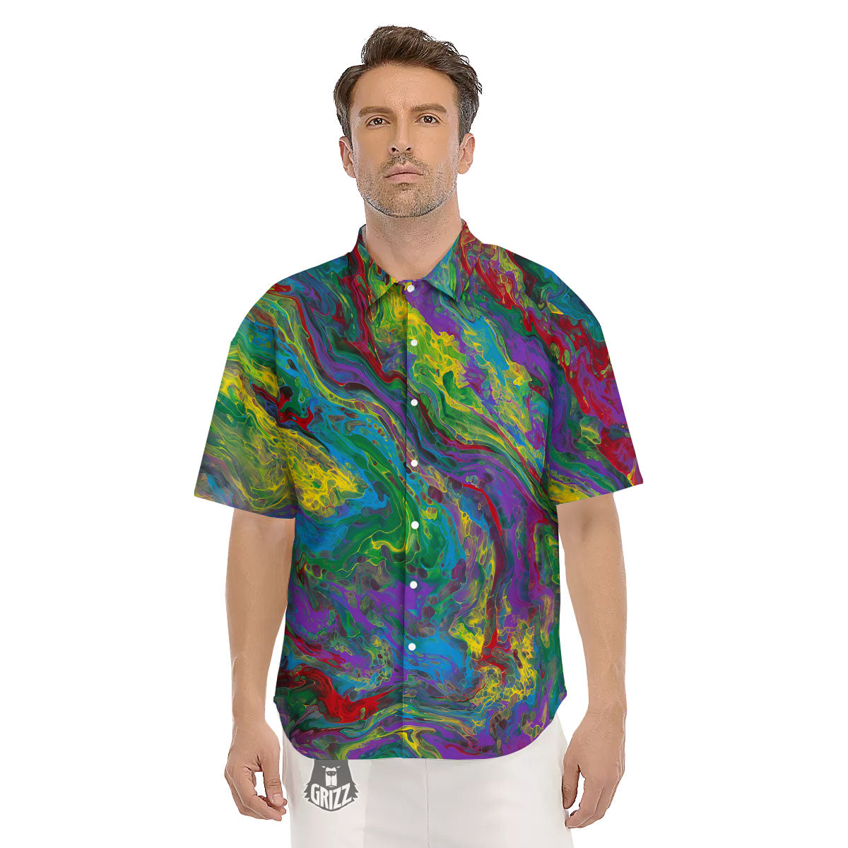 Psychedelic Abstract Print Men's Short Sleeve Shirts-grizzshop