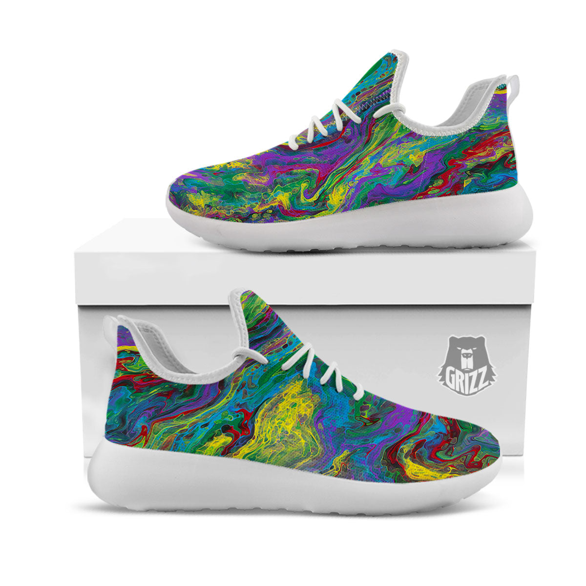 Psychedelic Abstract Print White Athletic Shoes-grizzshop