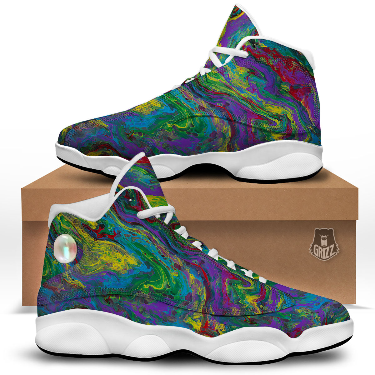 Psychedelic Abstract Print White Basketball Shoes-grizzshop