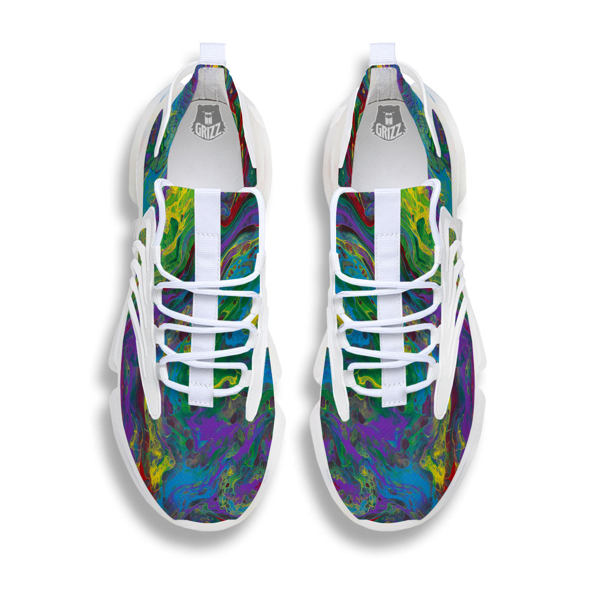 Psychedelic Abstract Print White Gym Shoes-grizzshop