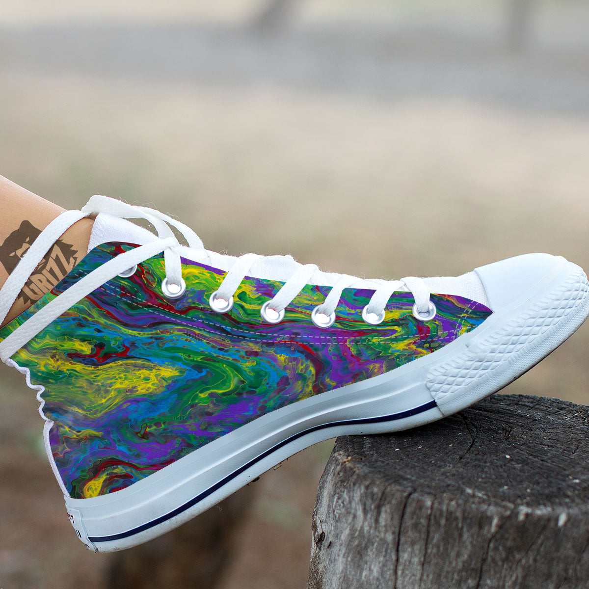 Psychedelic Abstract Print White High Top Shoes-grizzshop