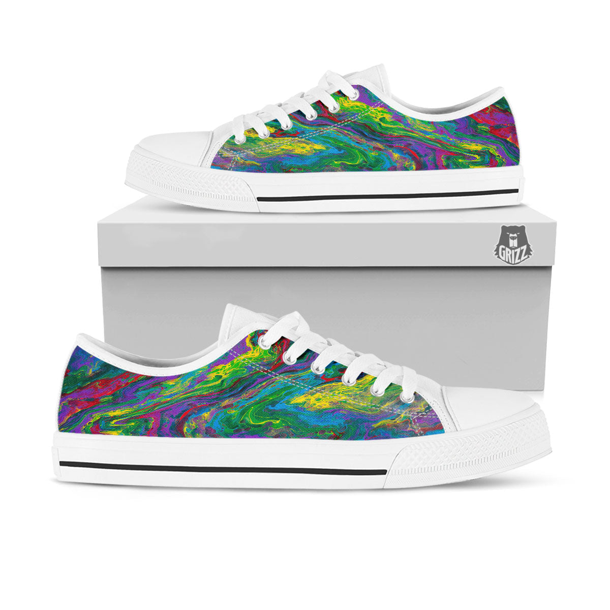 Psychedelic Abstract Print White Low Top Shoes-grizzshop