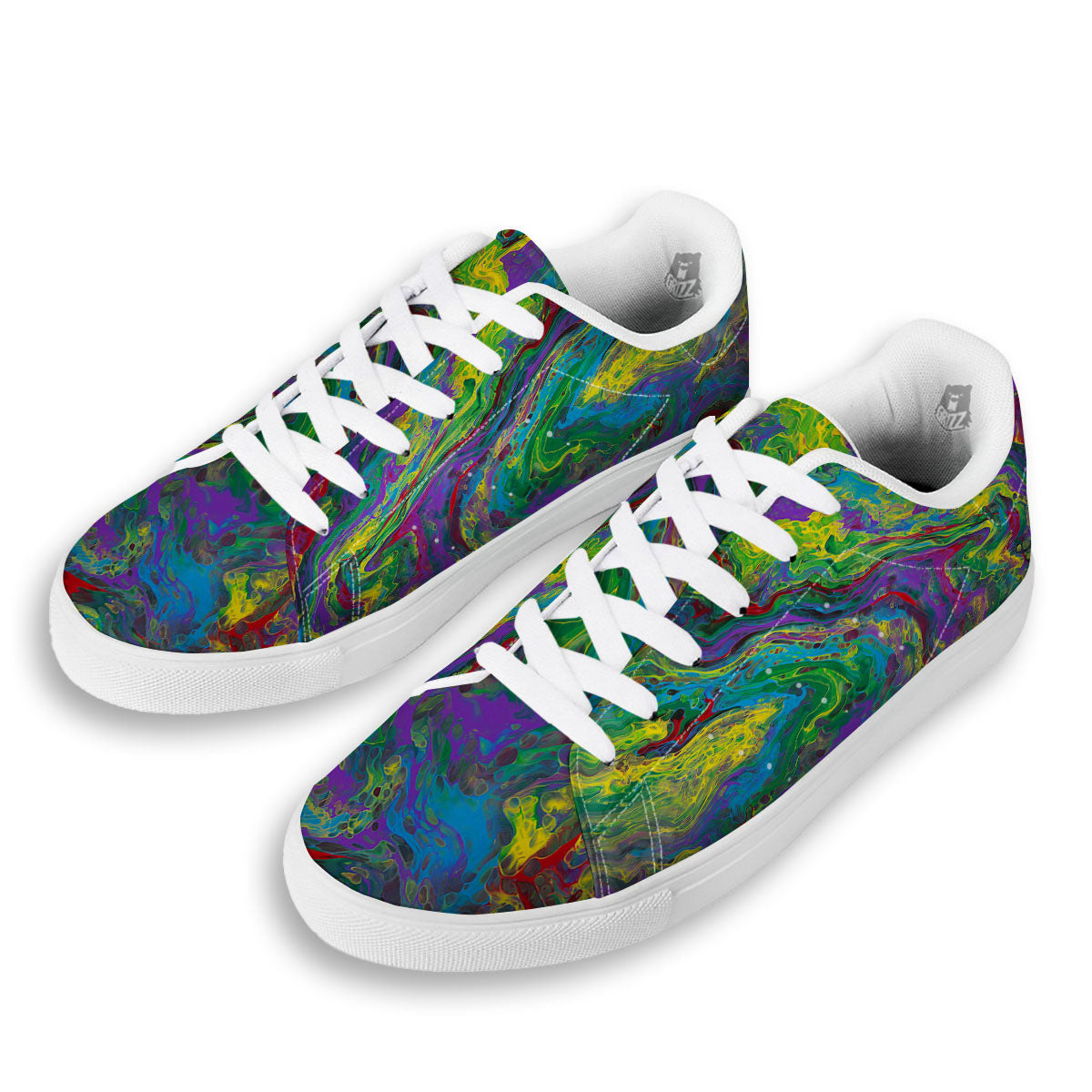 Psychedelic Abstract Print White Low Top Sneakers-grizzshop