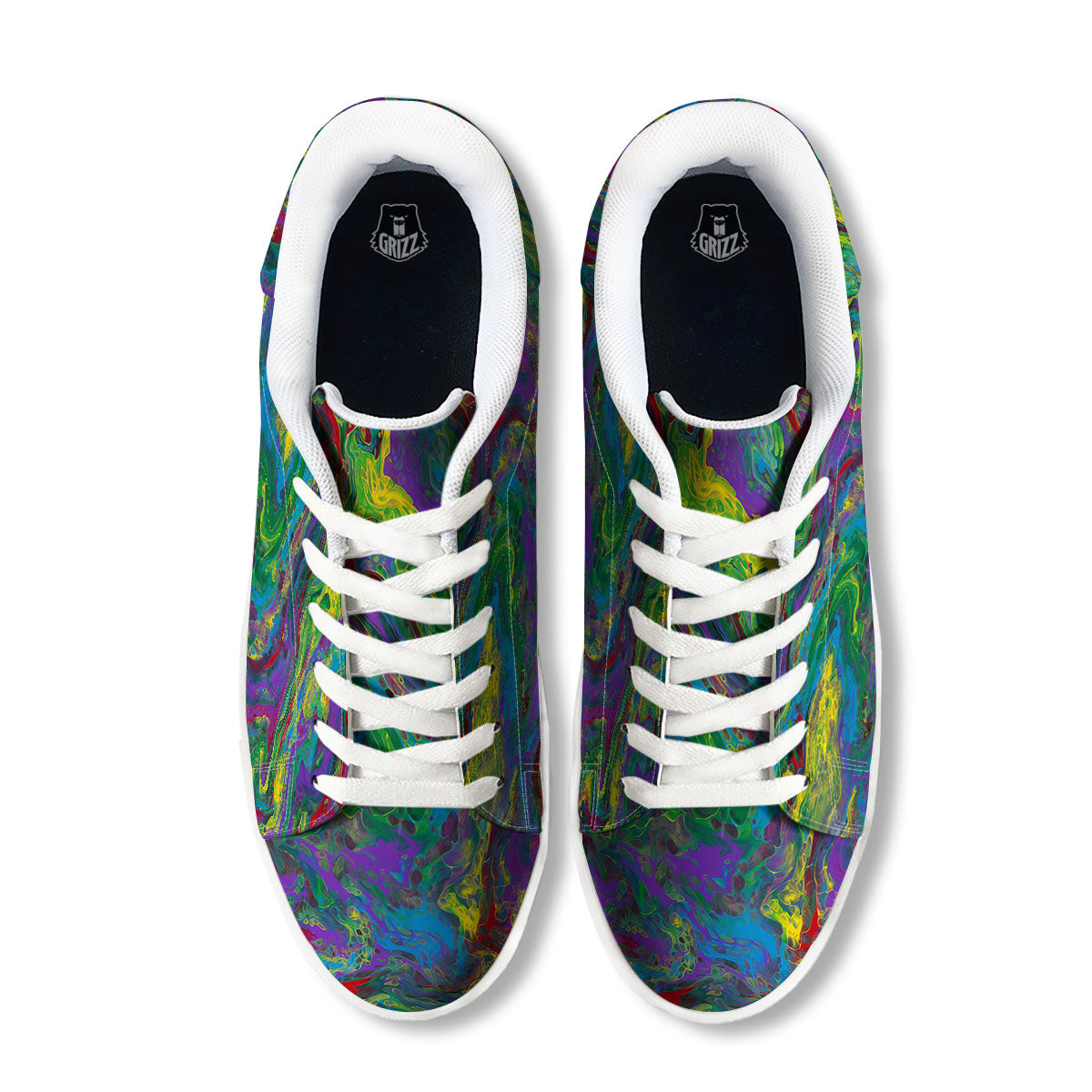 Psychedelic Abstract Print White Low Top Sneakers-grizzshop
