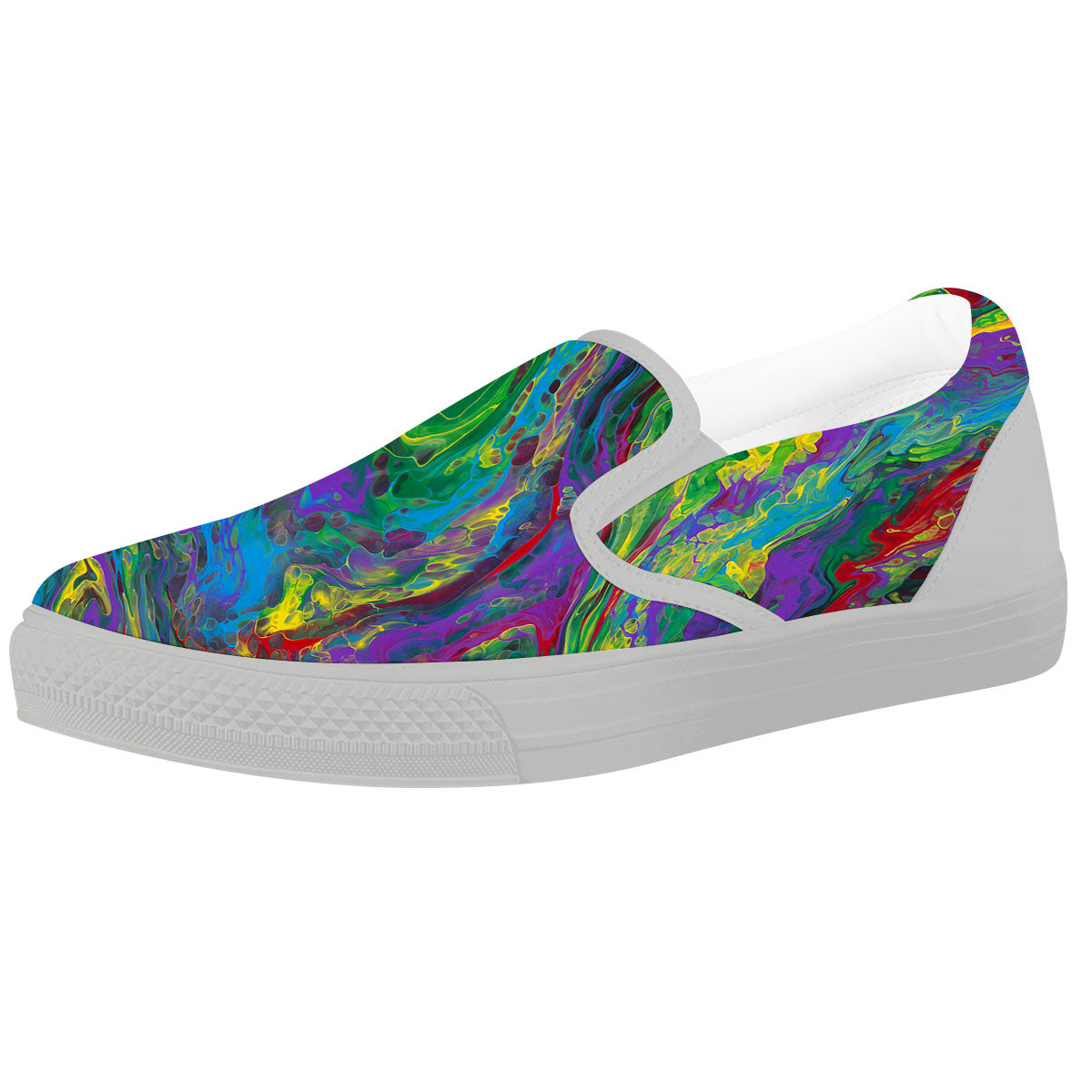 Psychedelic Abstract Print White Slip On Shoes-grizzshop
