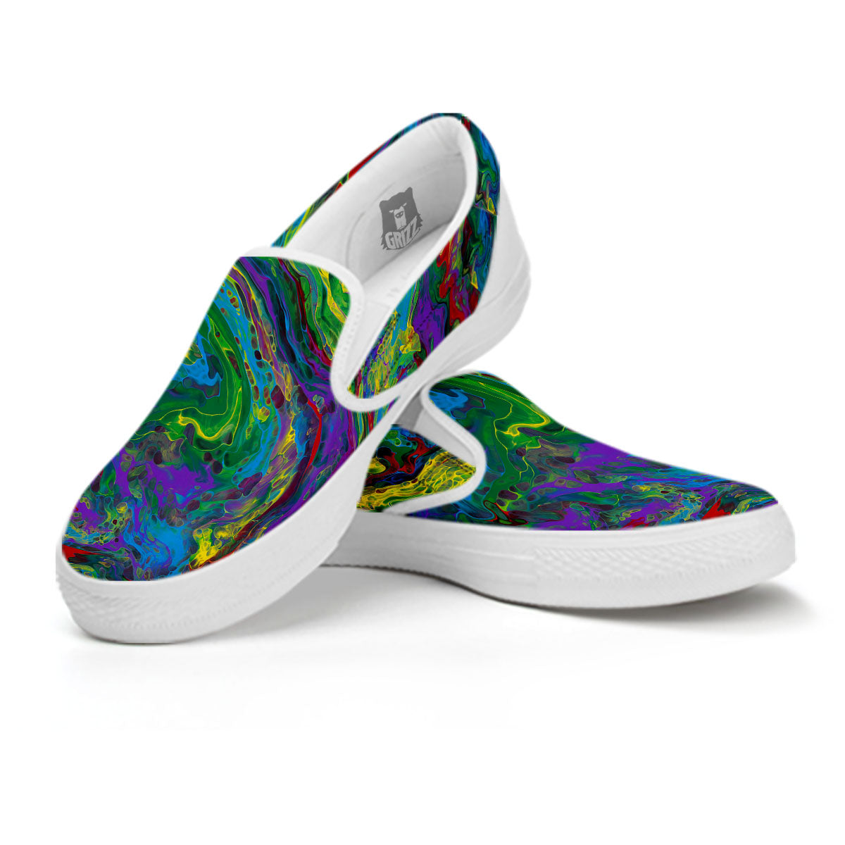 Psychedelic Abstract Print White Slip On Shoes-grizzshop