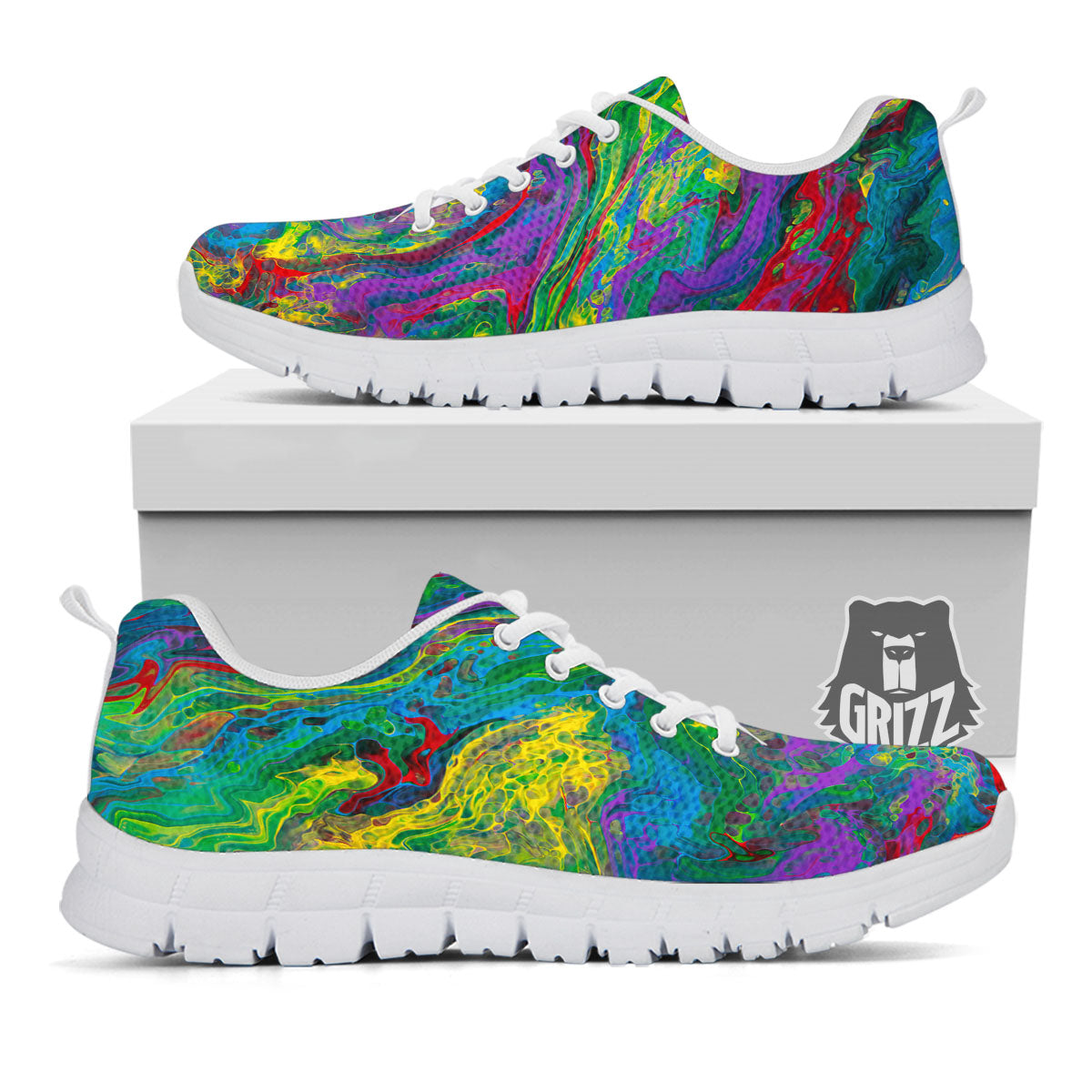 Psychedelic Abstract Print White Sneaker-grizzshop