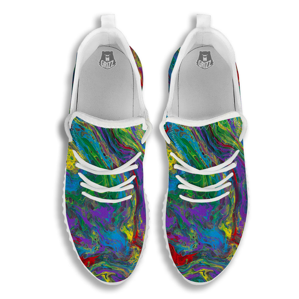 Psychedelic Abstract Print White Walking Shoes-grizzshop