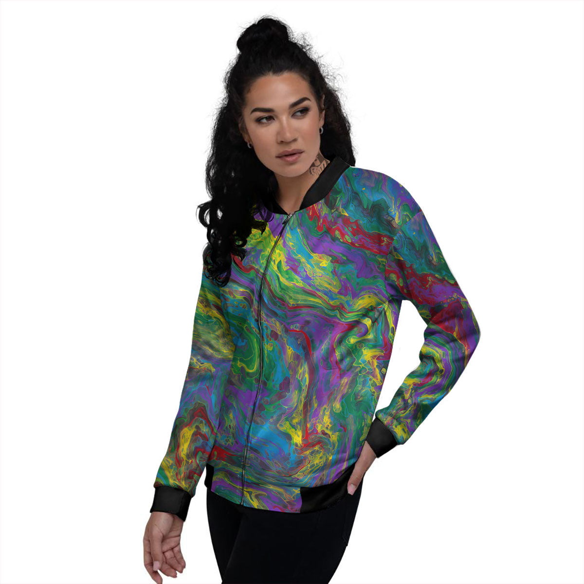 Psychedelic Abstract Print Women's Bomber Jacket-grizzshop