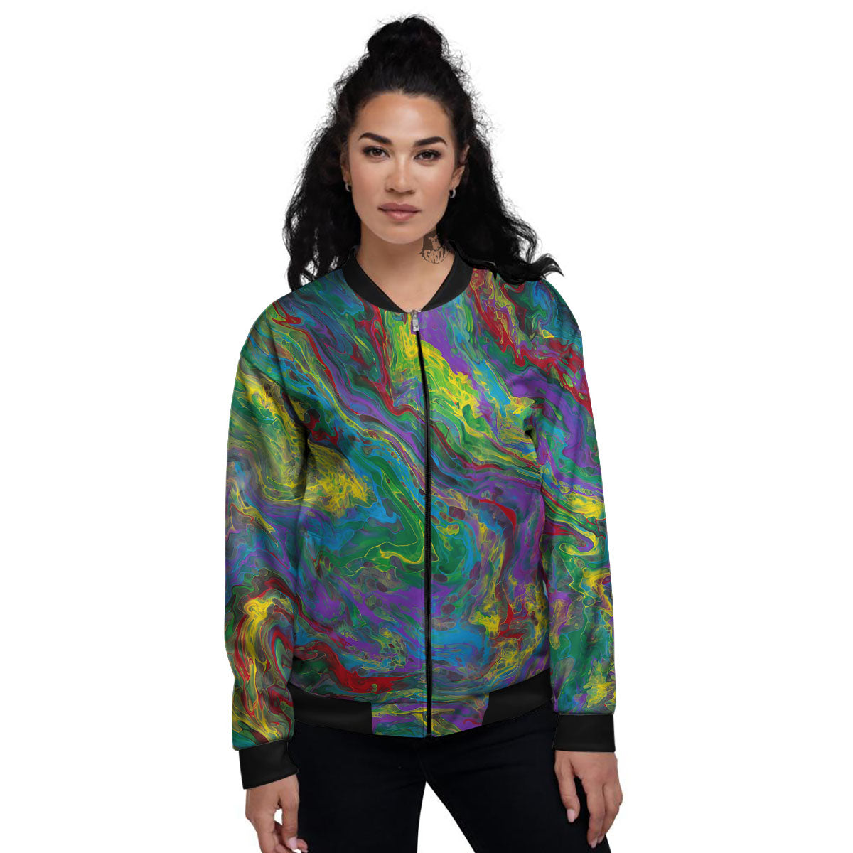 Psychedelic Abstract Print Women's Bomber Jacket-grizzshop