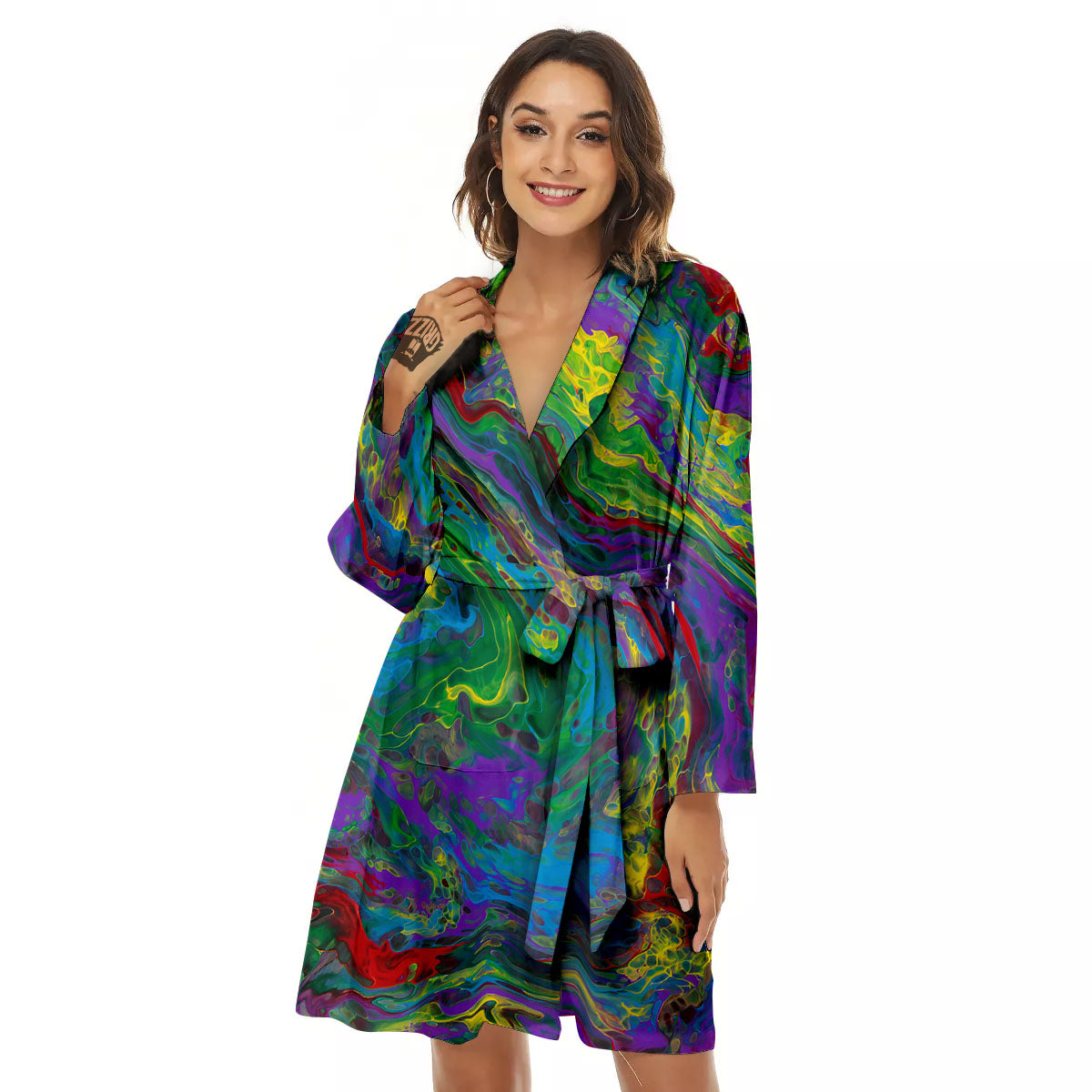 Psychedelic Abstract Print Women's Robe-grizzshop