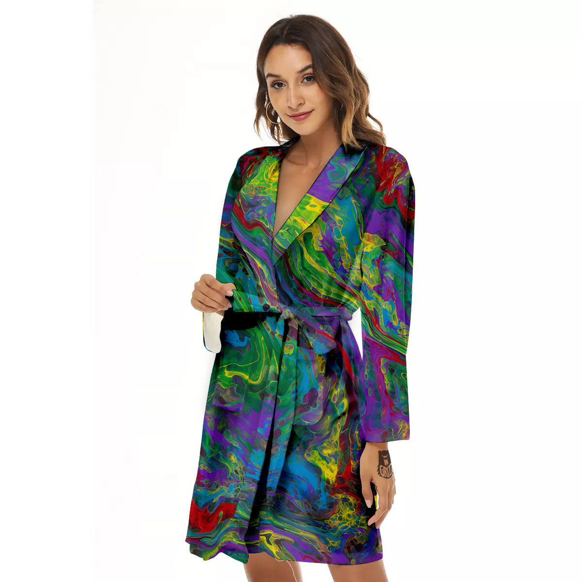 Psychedelic Abstract Print Women's Robe-grizzshop