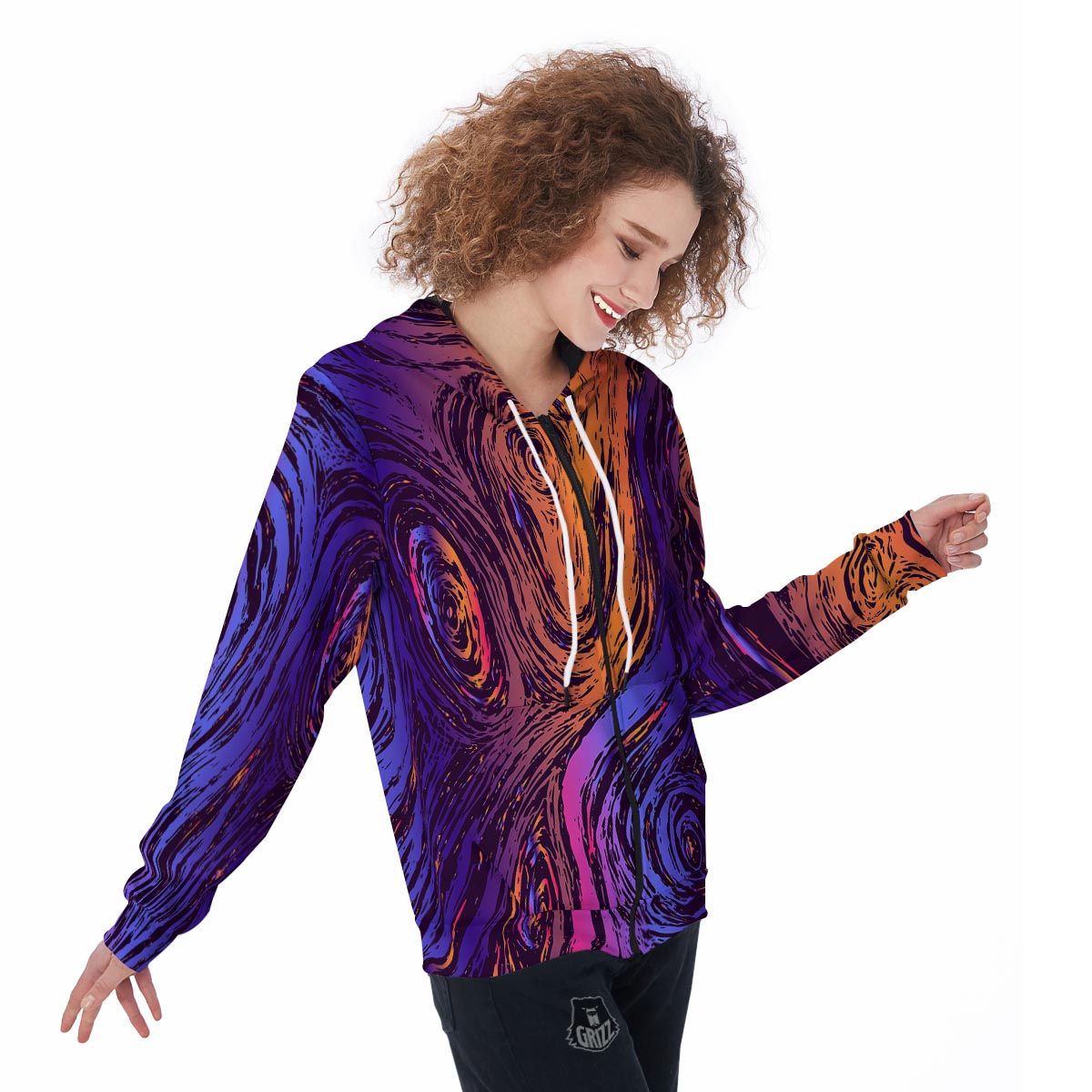 Psychedelic Abstract Women's Zip Up Hoodie-grizzshop
