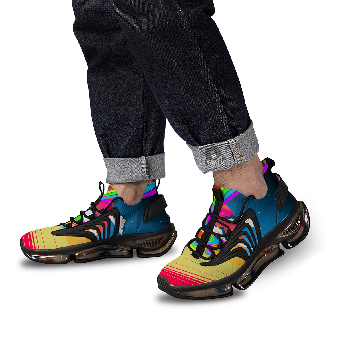Psychedelic And Gradient Sky Rainbow Print Black Gym Shoes-grizzshop