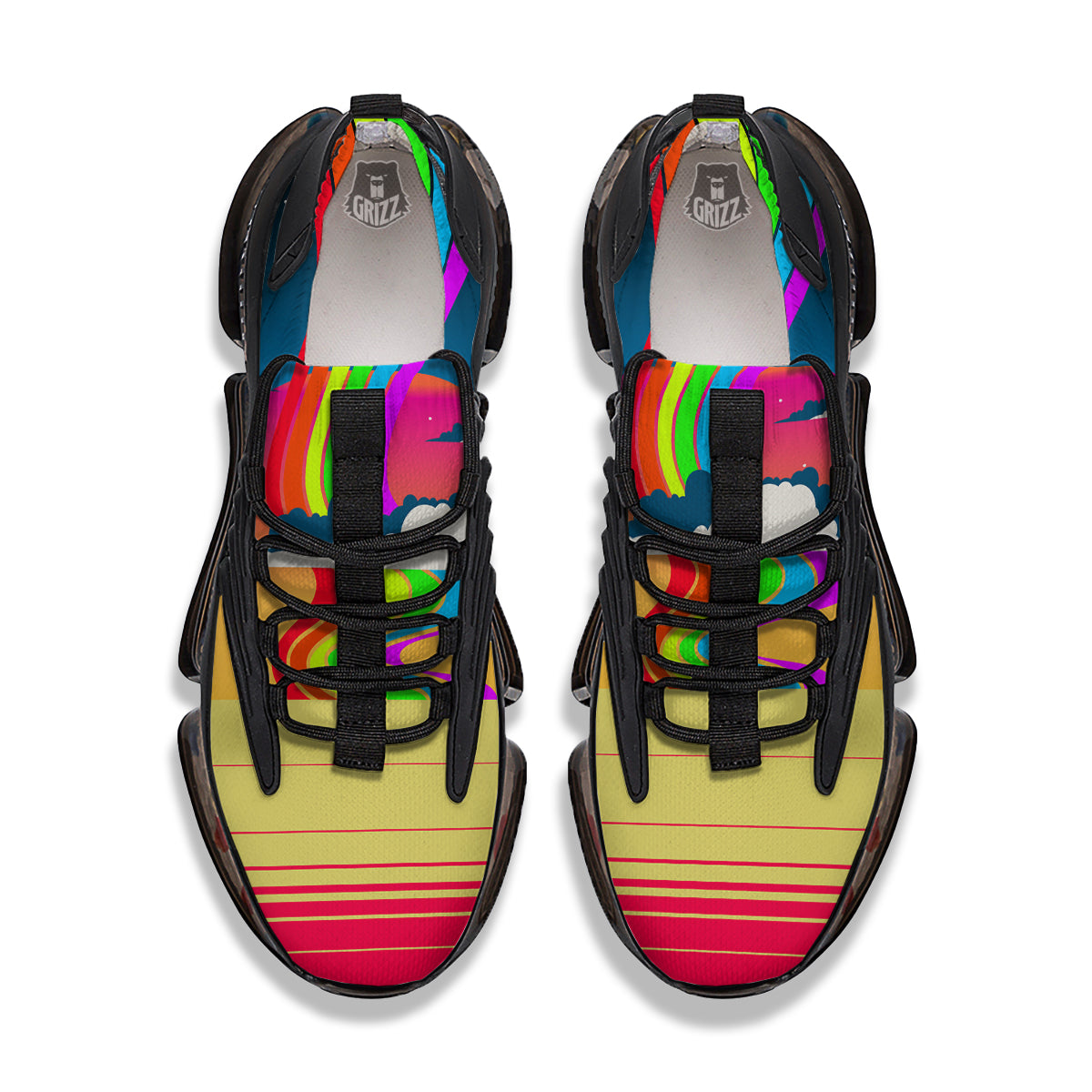 Psychedelic And Gradient Sky Rainbow Print Black Gym Shoes-grizzshop