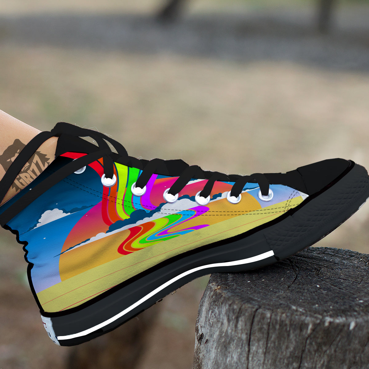 Psychedelic And Gradient Sky Rainbow Print Black High Top Shoes-grizzshop