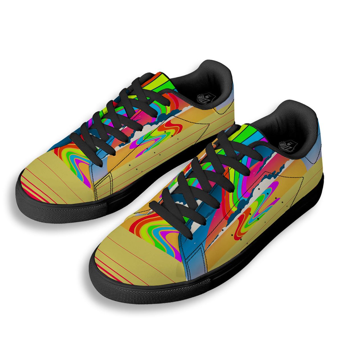 Psychedelic And Gradient Sky Rainbow Print Black Low Top Sneakers-grizzshop