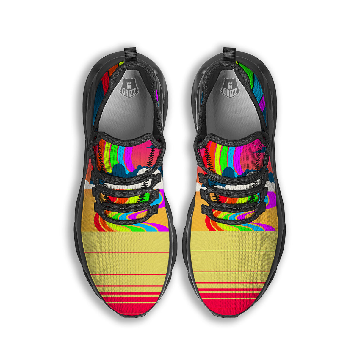 Psychedelic And Gradient Sky Rainbow Print Black Running Shoes-grizzshop
